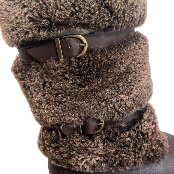 UGG Boots Womens Size 7 Brown Faux Fur Leather Buckle Winter Snow Shoes - Picture 8 of 13